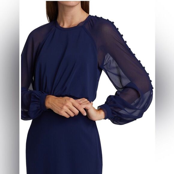 Badgley Mischka Blouson Button-Sleeve Dress size 4 - Picture 4 of 13